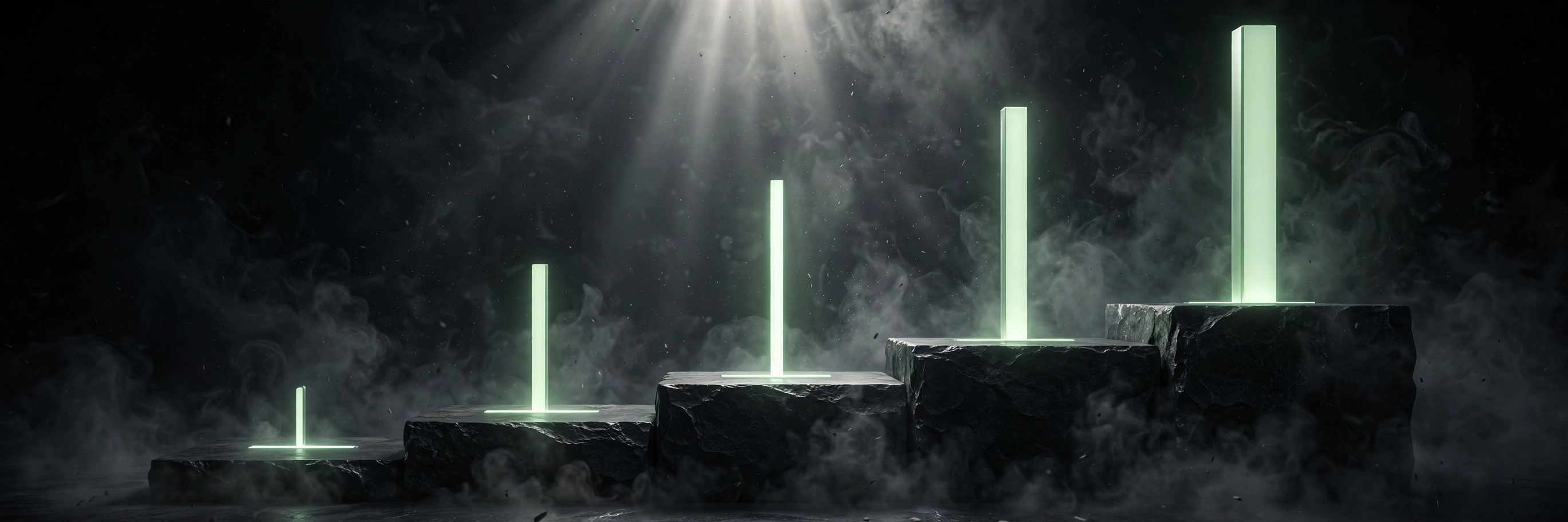Ranked glowing bars ascending a podium