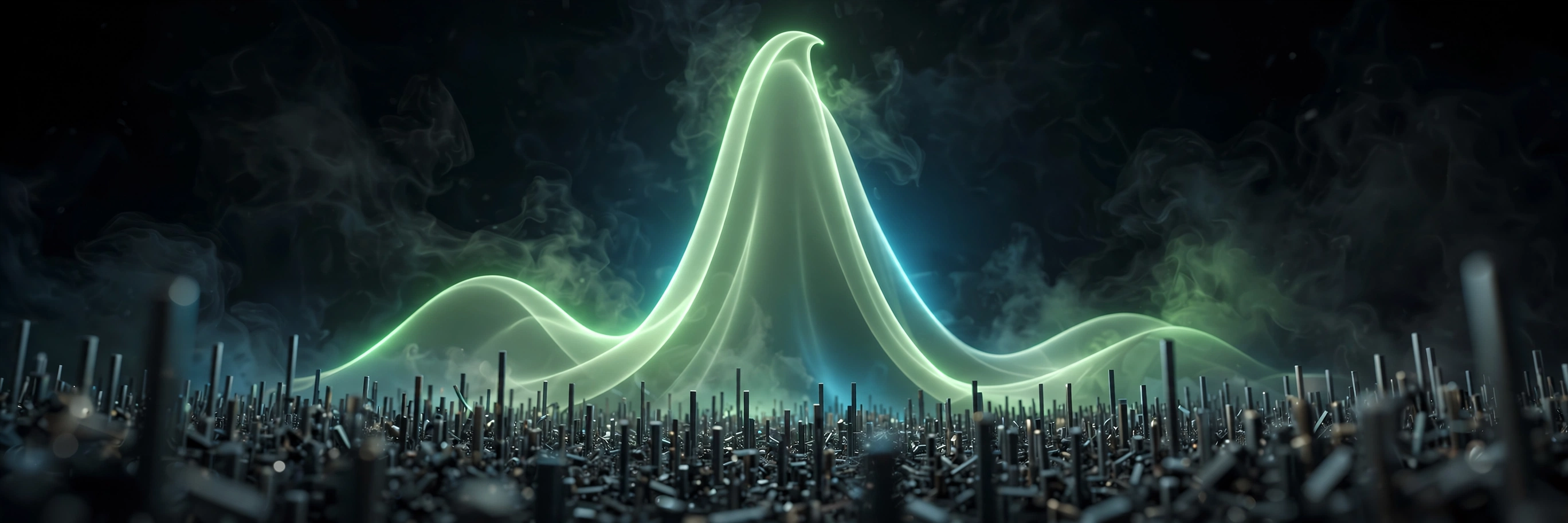 A towering signal wave rising above static